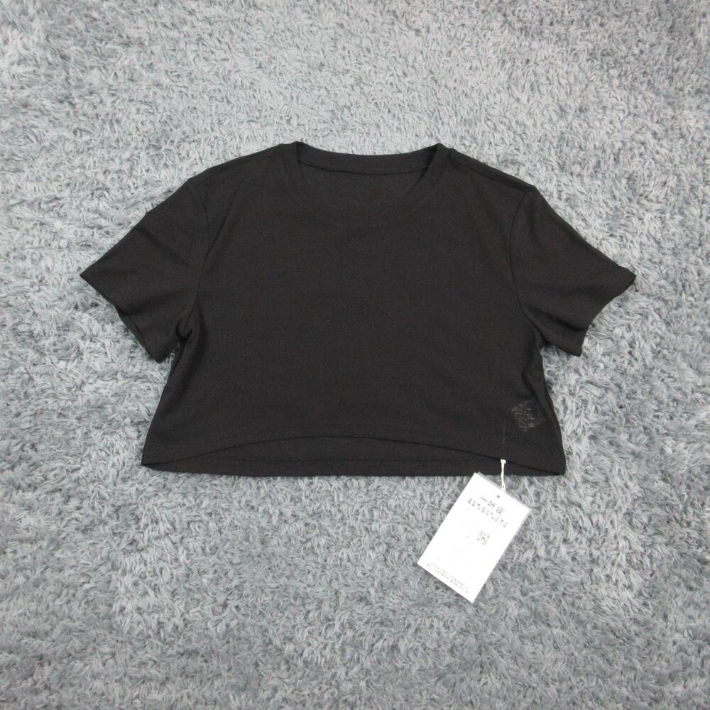 Taobao Shirt Womens M Black Cropped Crew Neck Short Sleeve Casual Top NWT